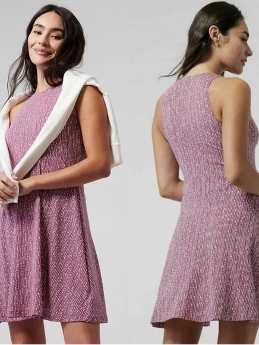 ATHLETA WOMEN'S RUSTY WHITE PRINTED SLEEVELESS SANTORINI DRESS  small